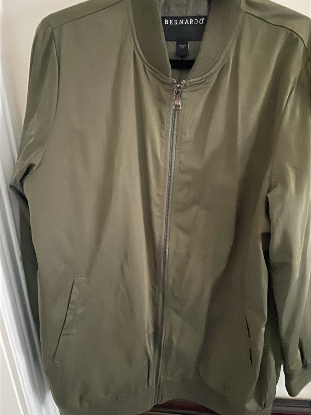 Bernardo Olive Zip-Front Bomber Jacket